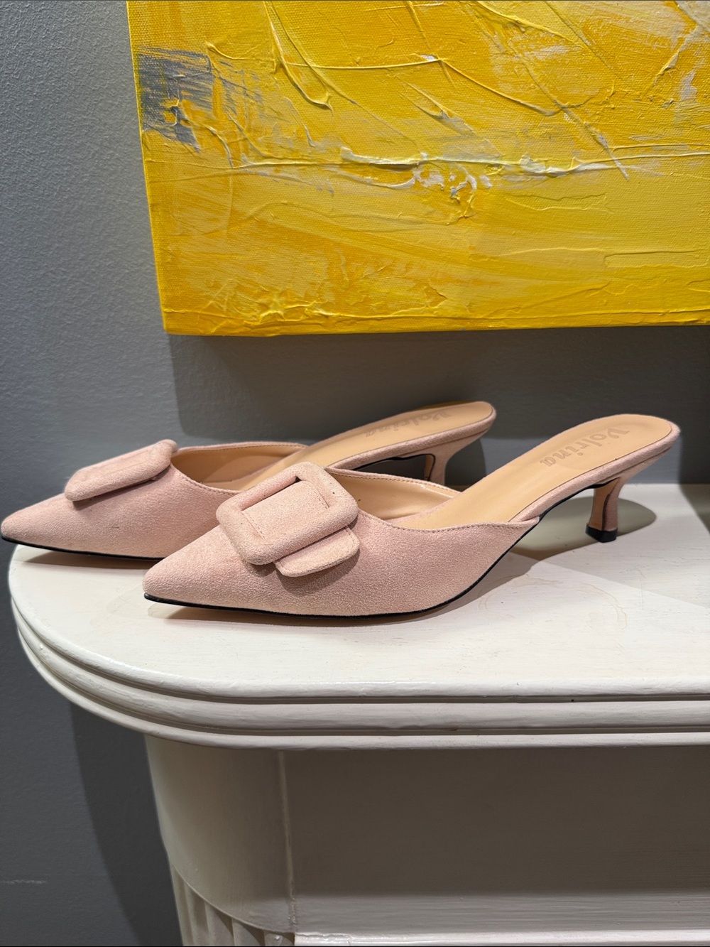 Blush Pink Pointed Buckle Mule Heels